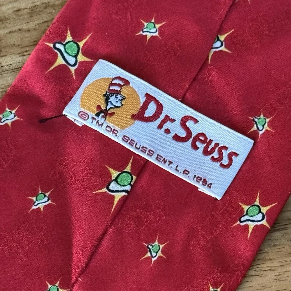 VTG 2 Dr Seuss Ties 100% Silk Green Eggs & Ham Halloween Pumpkin Holiday Costume